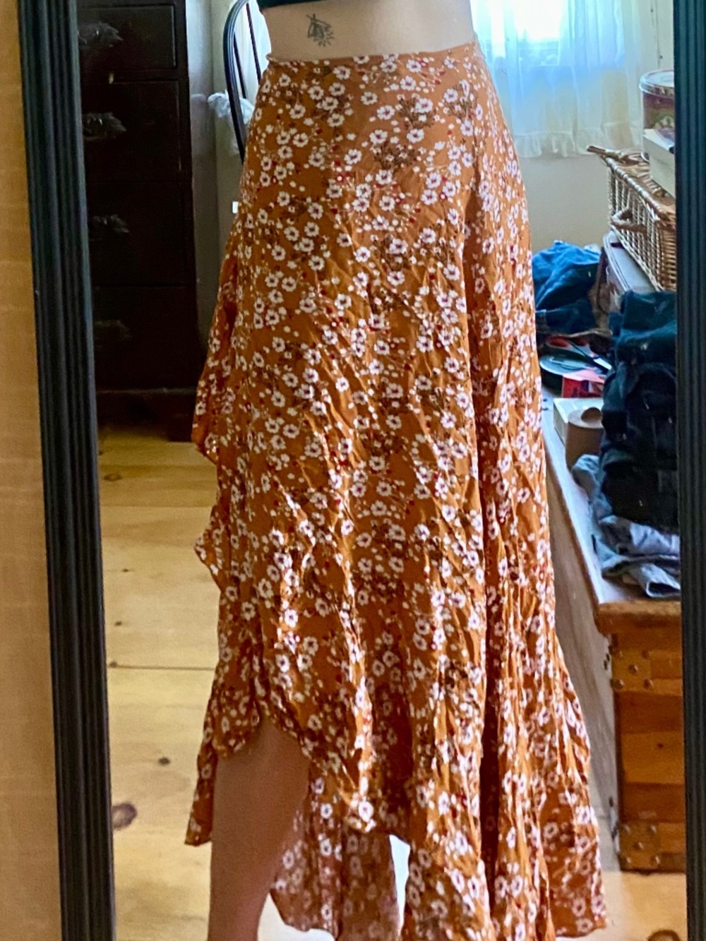 Boho Floral Ruffle Skirt Dress Adjustable